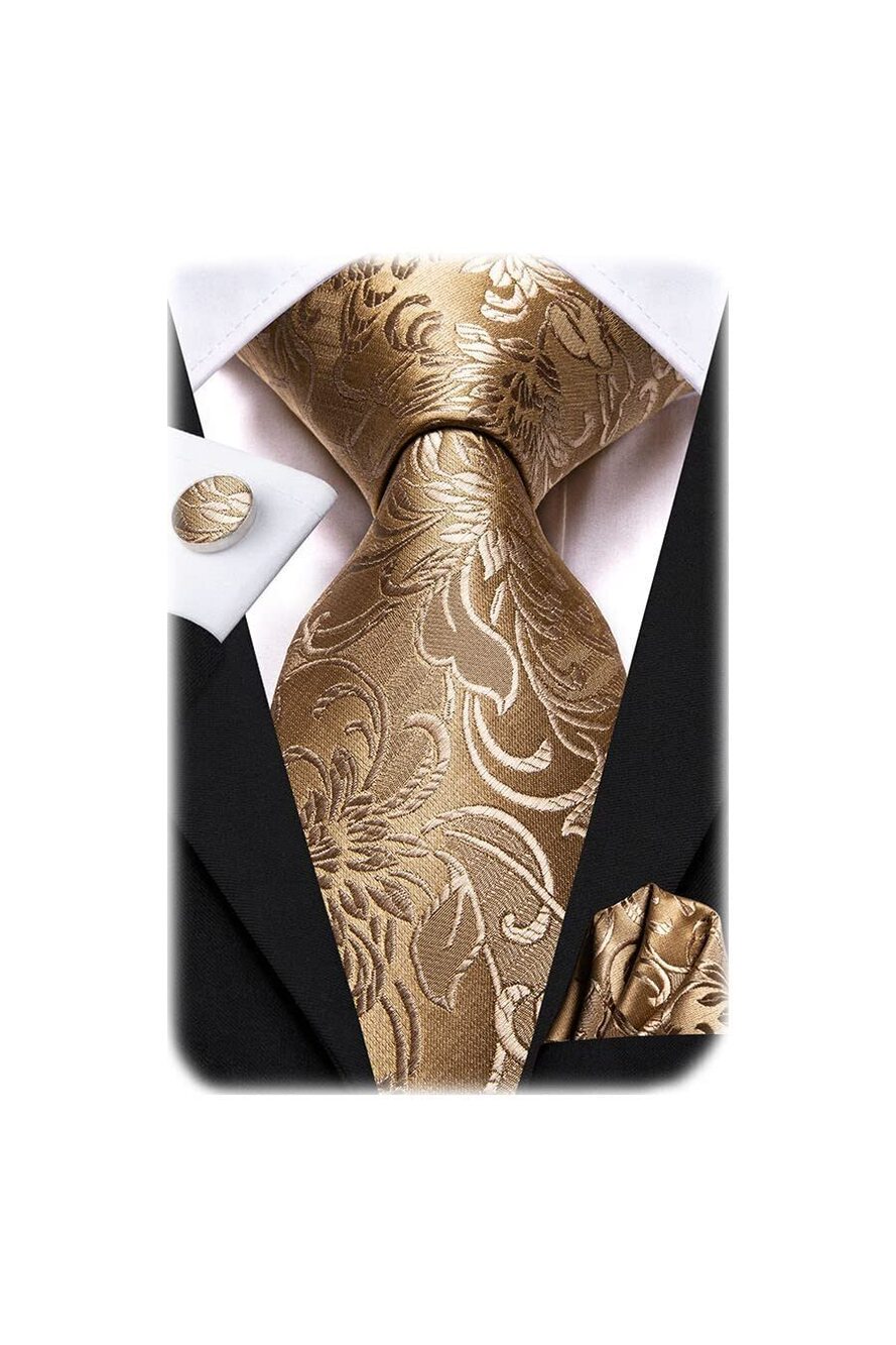 5674 Silk Paisley Ties Necktie Pocket Square Cufflinks Set Foral Tie Sets